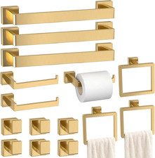 Luxury Gold 15-Piece Bathroom Accessory Set - Stainless Steel Towel Bar Hooks