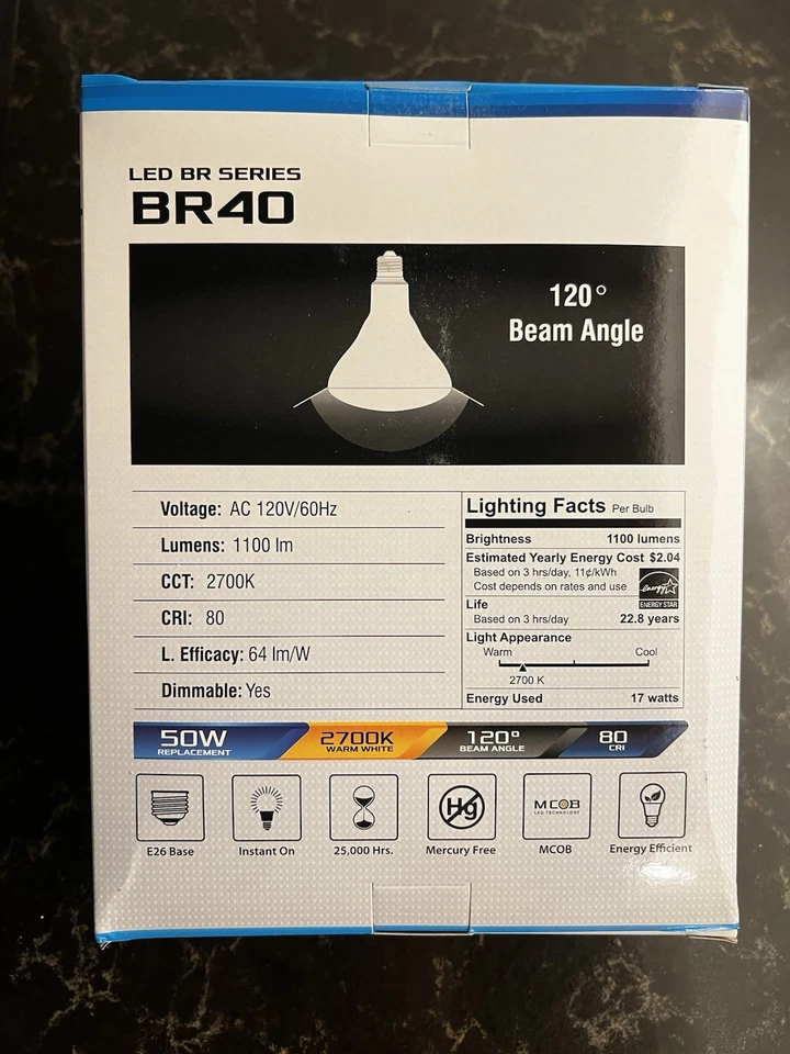 Euri Lighting-Flood Light-17W LED Bulb-BR40-85W Replacement-2700K - 12 pack - Image 4 of 4