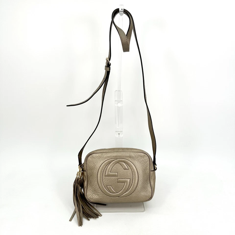 GUCCI Soho Disco Leather Crossbody Shoulder Bag Metallic Gold 308364 Authentic - Image 4 of 4