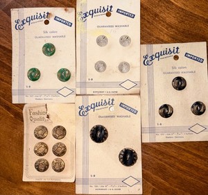 18 Vintage Antique Small Glass Round West Germany Buttons on Cards, Exquisite