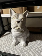 A modern ceramic French Bulldog cookie jar by Cravings by Chrissy Teigen.