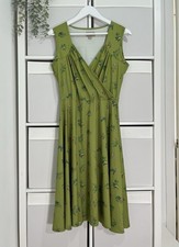 Lindy Bop Fit & Flare Midi Dress Size 10 Green Bird Print Pin Up Rockabilly