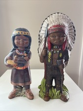 Vtg 1976 Ceramic Hand painted Native American Indian Chief, Maiden With Baby