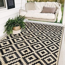 Waterproof Outdoor Rug 5x8 ft, Plastic Reversible Rug, Modern Area Rug, Large