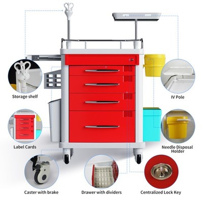 Mobile Medical Rolling Crash Cart for Clinics, Hospitals, and Nursing Centers