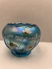Fenton Art Glass You Are My Sunshine Flower Floral Bowl Blue Hand Painted Signed
