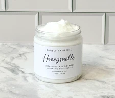 Honeysuckle Shea Butter & Oatmeal Body Cream, Thick Organic Lotion Handmade 4 oz
