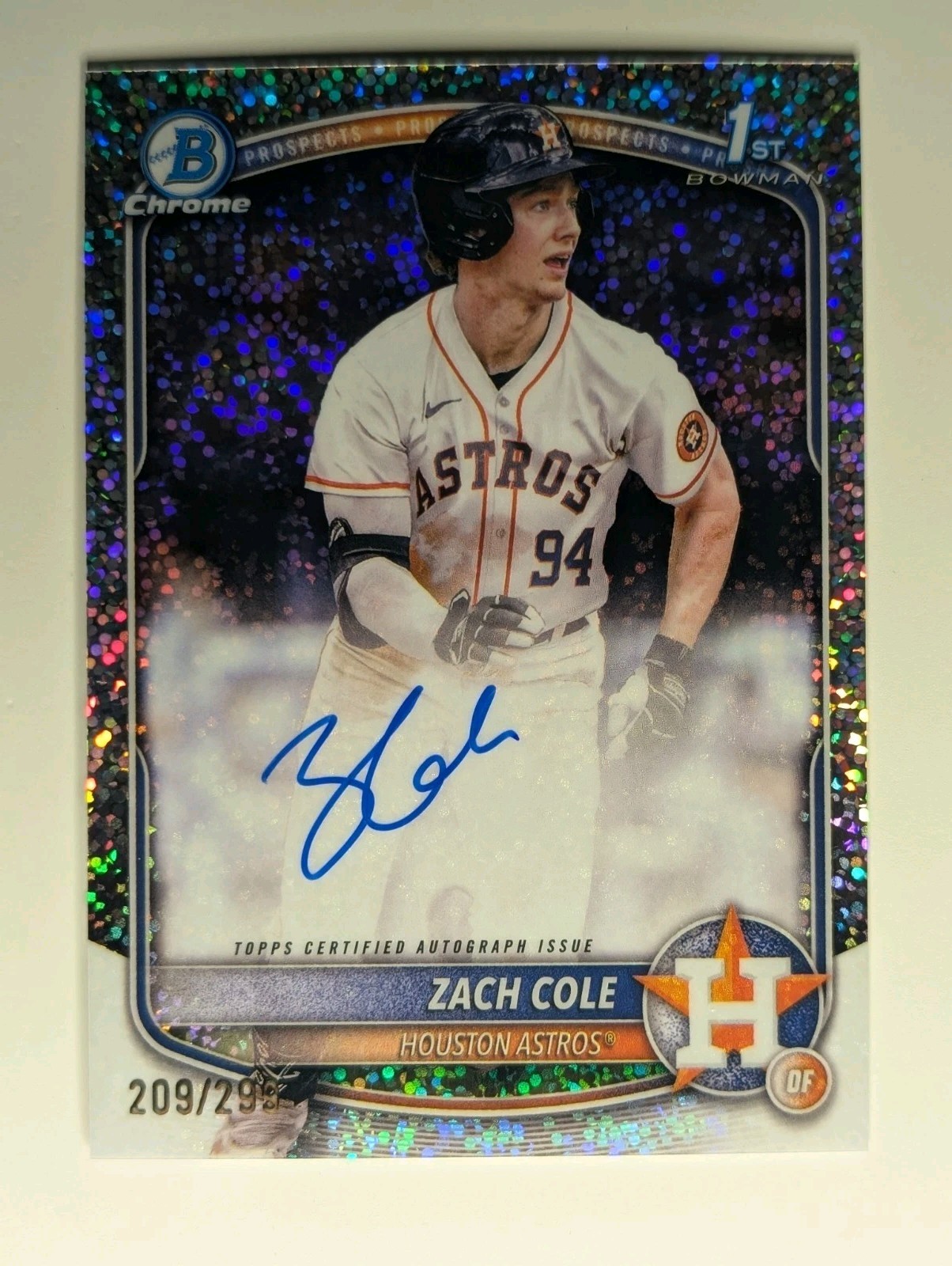 Zach Cole 2025 Bowman Chrome 1st Speckle Refractor Auto /299 Astros Autograph