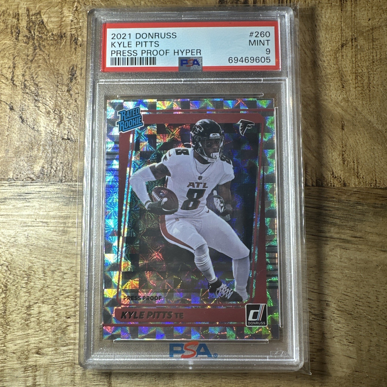 2021 Donruss Press Proof Hyper Holo #260 Kyle Pitts RC Atlanta Falcons PSA 9 B