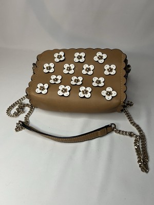 Zara Floral Beige Spring Shoulder Crossbody Zip Up Purse With Gold Chain Handle