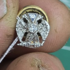 Antique RIKER BROTHERS Masonic 14K Gold Masons 32nd Degree Eagle Lapel Tie Pin