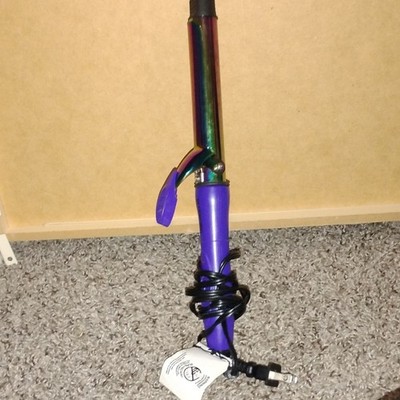 Plugged In Curling Iron Cool Tip Electric Iridescent Barrel Purple Handle