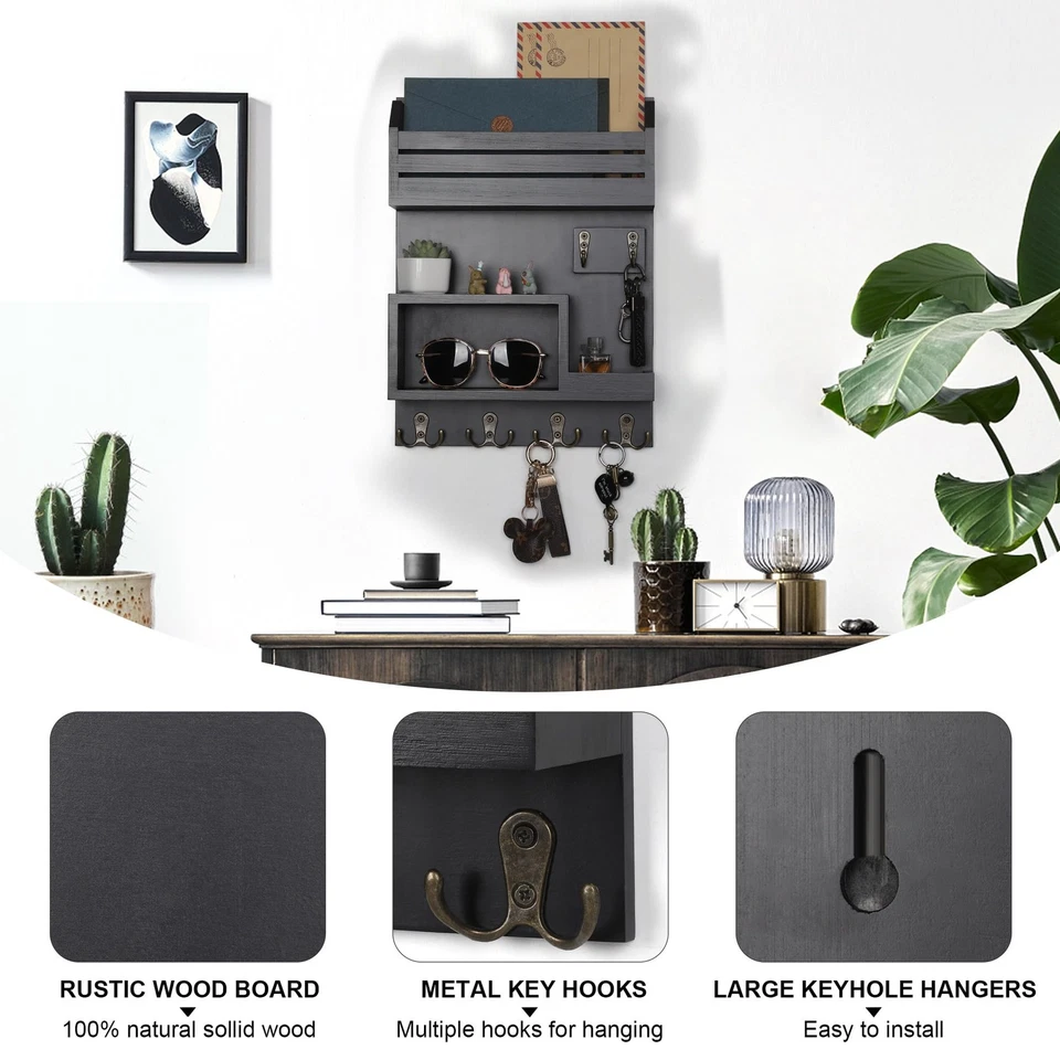 Porta llaves Mutsault para organizador de correo montado en la pared con 6 llaves de metal... Foto 4 de 4