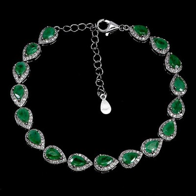 925 Sterling Silber Armband Pear Emerald 6x4mm Natur Edelstein Schmuck 8 Zoll