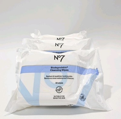 No7 Biodegradable Makeup Removing Cleansing Wipes - Even Waterproof Pack Of 3