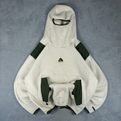 Vintage Nike ACG 2000er Y2K USA Creme Sturmhaube Ninja Fleece Oversized Large Hoodie