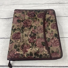 Planner Binder Zip Around Burgundy Gold Floral Fabric Cover 7 Ring 8.5"x10"