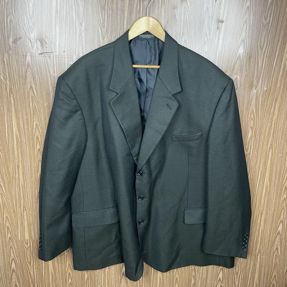 Chaqueta Blazer Alexander Lloyd Para Hombre 60R Verde Lana Texturizada Sólida Tres Botones Foto 2 de 4