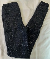 Balera Dance Pants Child Medium Black Sequin Dancewear Mid Rise Lined Leggings