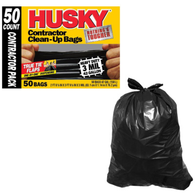 42 Gallon 100 Bags Husky 2X HK42WC050B Contractor Clean-Up Trash Bags 3 Mil 42 Gallon 100 Bags Husky 2X HK42WC050B Contractor Clean-Up Trash Bags 3 Mil
