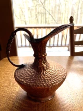 Copper Hand Hammered Pitcher Jug/Jeanie Pot Unique Handle & Spout