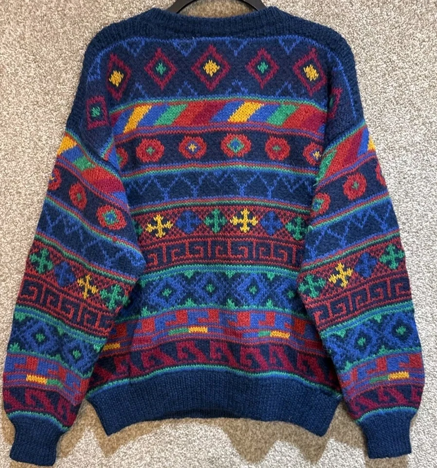 Peruvian Connection Mens 100% Alpaca Knit Fair Isle Crewneck Sweater Size Large - Image 3 of 4