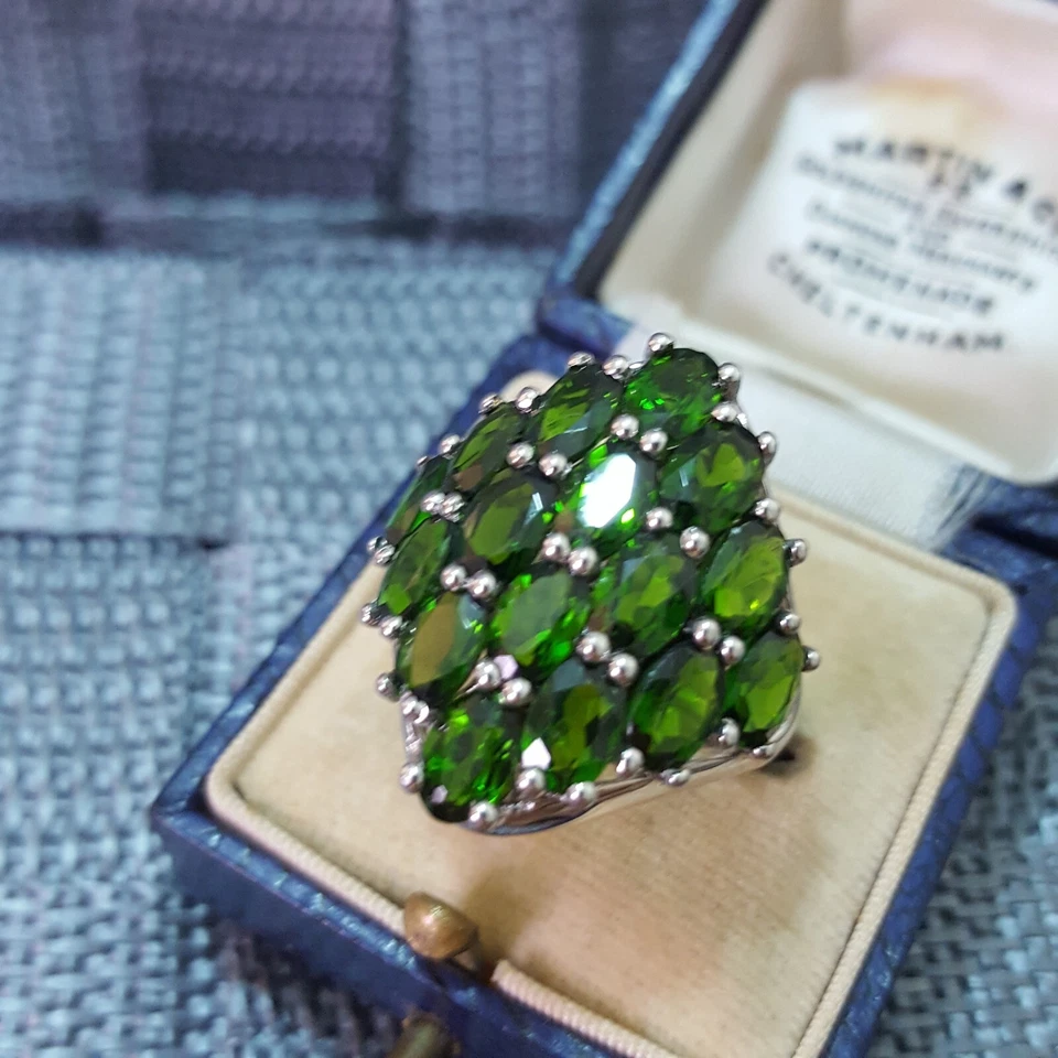 Anel de prata esterlina 925, anel diópsido cromado verde russo, tamanho L.5 EUA 6 - Imagem 4 de 4