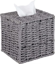 MyGift Gray Decorative Paper Rope Woven Square Tissue Box Holder