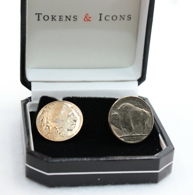 Tokens & Icons Pair of Silver Buffalo Head Nickel Cufflinks - New In Box 