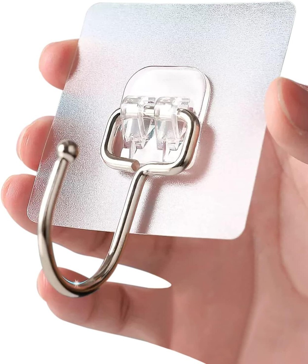 Heavy Duty Self-Adhesive Wall Hooks - Clear Plastic Stick On Hooks For Doors, Christmas, Decor