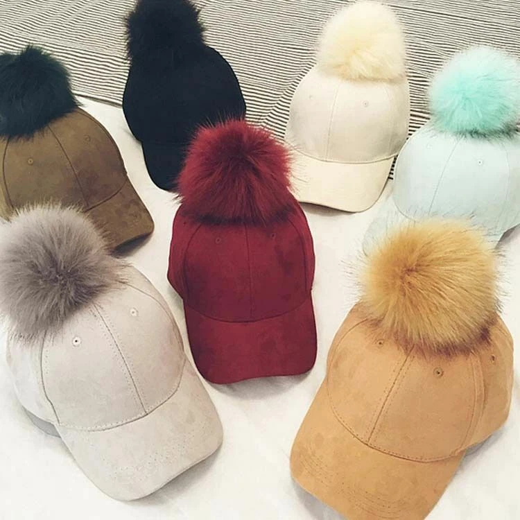 Fashion Women Girl Hat Faux Fur Pom pom Ball Suede Adjustable