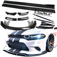 Fits 15-22 Dodge Charger Front Bumper Lip Spoiler Side Skirts Rear Glossy+Black
