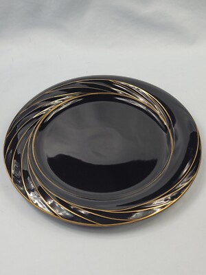 Vtg Sango Dinner Plates Solitude Black 1131 Elite Fine China Japan Set/4.     26