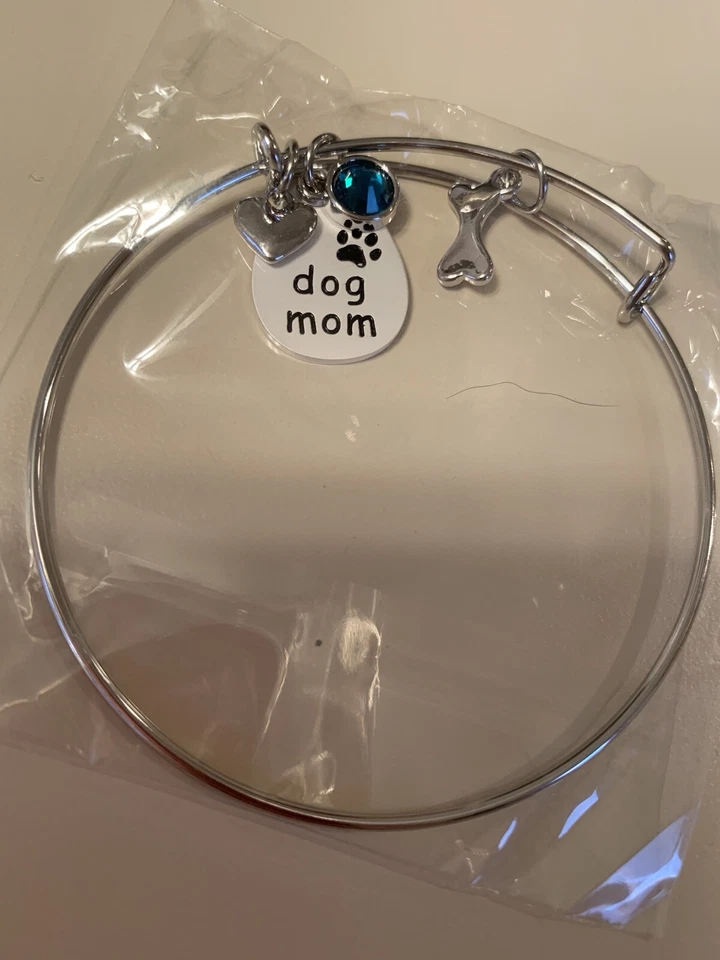 Nuevo brazalete con dije de plata hueso corazón piedra zafiro azul estampado pata de mamá perro  Foto 2 de 4