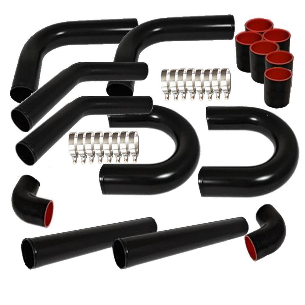 Universal Intercooler Piping Kit - 32 Pcs, 3 Inch Aluminum Pipes With Silicone Couplers & T-Clamps, Black