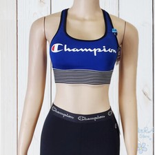 NWT CHAMPION AUTHENTIC LOGO BAND WORKOUT FITNESS WOMEN'S BLUE SEAMLESS BRA