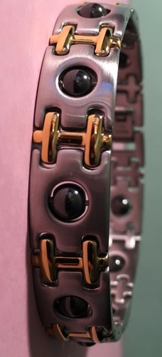 8.5" "SURGICAL STAINLESS STEEL MAGNETIC MAN BRACEELET SLIVER & GOLD BLACK BEAD - Picture 13 of 22