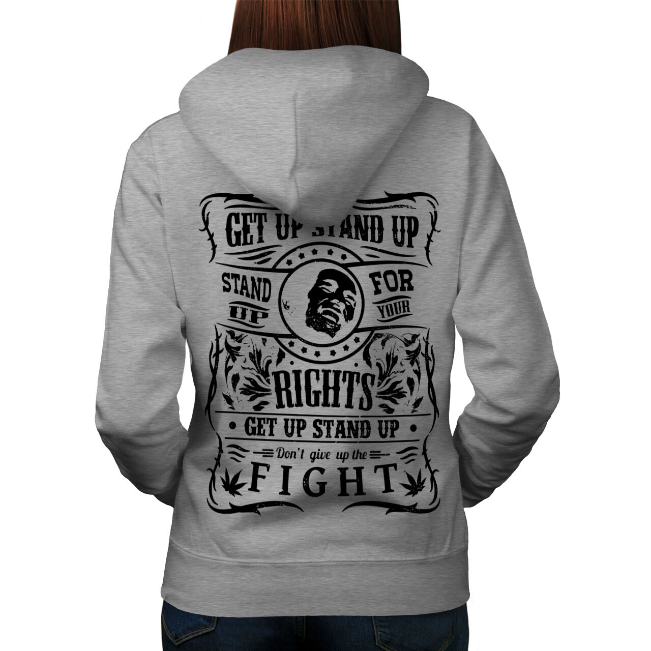 Wellcoda Ganja Quote 420 Stand Fight Womens Hoodie Back