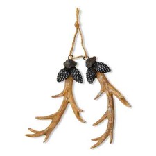 Antler Christmas Ornament with Pinecone Accent Strung on Jute Rope