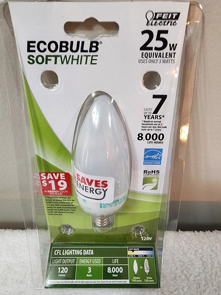 (4) FEIT ELECTRIC Ecobulb Soft White 25w Equivalent 3w Usage 120 Lumens *NEW* - Image 2 of 3