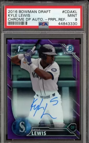 Kyles Lewis 2016 Bowman Chrome Purple Refractor ROY Rookie AUTO 102/250 PSA 9
