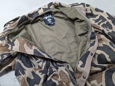 Stussy Camouflage Jacket Men Medium Green Coat Cotton Military