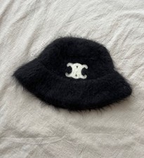 Auth Celine Black Mohair Bucket Hat - One Size