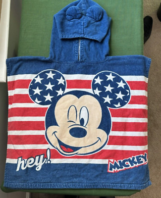 DISNEY Mickey Mouse Hooded Towel Original Marines Snap America Bath Coverup EUC