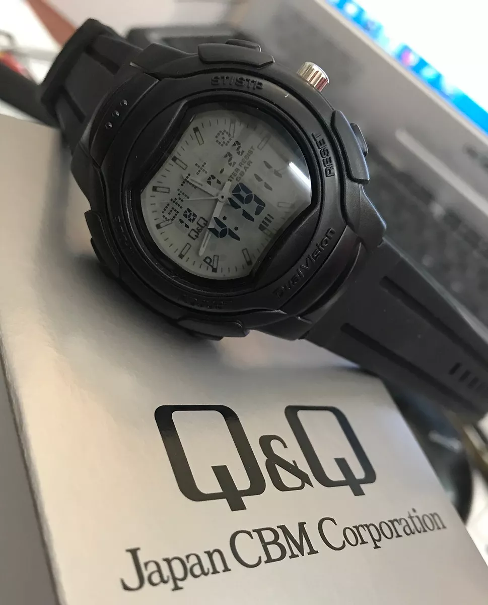 Sporty Men s Watch QQ Analog Digital World Time 5 Alarms Silicone Band Black Q Q