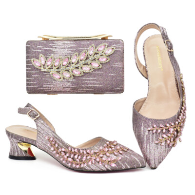 New Set Italian Shoe And Bag With Matching Rhinestone High