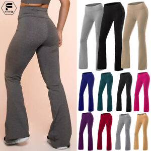 Womens High Waist Yoga Pants Pocket Flare Workout Stretch Fitness Wide ...