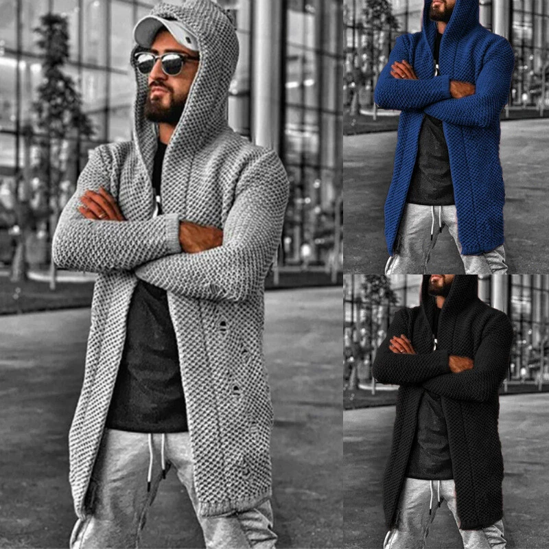 Men's Casual Long Sleeves Knitted Jacket Fashion Hooded Cardigan Sweater  Coats