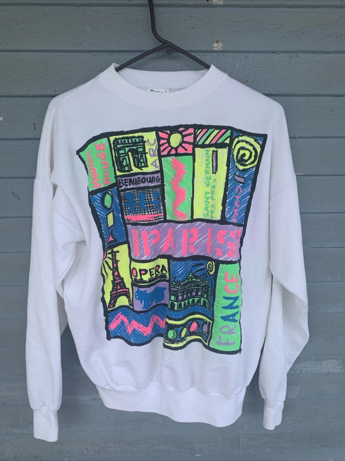 Paris France 1980's Neon Graphic by Principal Sweatshirt Sz XL HTF RARE TANGS