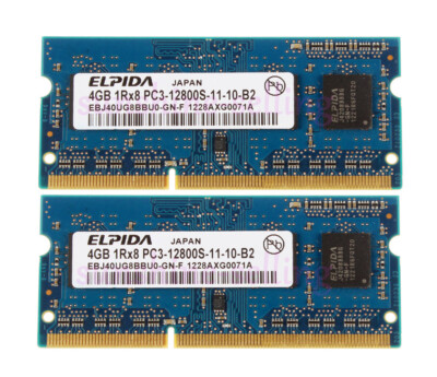 Elpida DDR3 RAM 8 GB 2X 4 GB 1Rx8 PC3-12800S 1066Mhz SODIMM Laptop Memory CL11